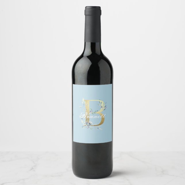Etiqueta Para Botella De Vino Letra dorada "B" personalizable (Anverso)