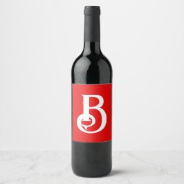 Etiqueta Para Botella De Vino Letra inicial monograma rojo blanco clásico
