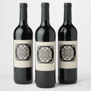 Etiqueta Para Botella De Vino Letra O Monograma Estampa de Nudo Céltico Vintage