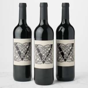 Etiqueta Para Botella De Vino Letra V Monograma Impresión Vintage Nudo Celta