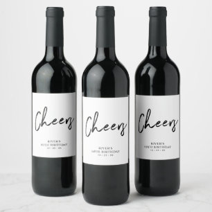Etiqueta Para Botella De Vino Letras Negras Cheers Fiesta de Cumpleaños de Adult