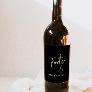 Etiqueta Para Botella De Vino Letras Negras y Doradas Cuarenta Cumpleaños 40