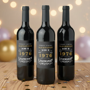 Etiqueta Para Botella De Vino Leyenda de cumpleaños 50 Nacido en 1976 Vintage Ne