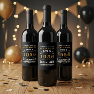 Etiqueta Para Botella De Vino Leyenda de cumpleaños 70 nacida en 1956 vinilo neg