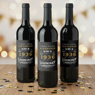 Etiqueta Para Botella De Vino Leyenda de cumpleaños 90 nacida en 1936 vintage ne