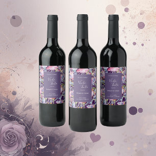 Etiqueta Para Botella De Vino Lilac Watercolor Flor silvestre Foliage