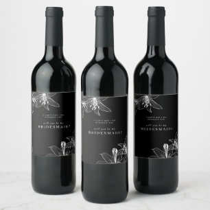 Etiqueta Para Botella De Vino Lilies florales blancas y negras