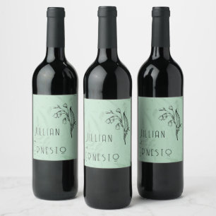 Etiqueta Para Botella De Vino Lily del Valle    Verde suave con gráfico