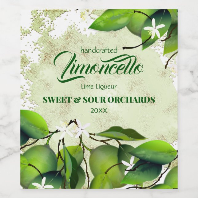 Etiqueta Para Botella De Vino Lime Citrus Fruit Lemoncello (Etiqueta única)