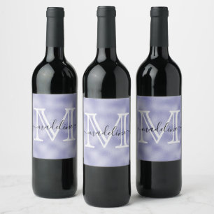 Etiqueta Para Botella De Vino Lindo Monograma Elegante con Holografía de Lavanda