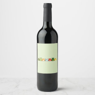 Etiqueta Para Botella De Vino Línea de ranas lindas: arte de animal kawaii color