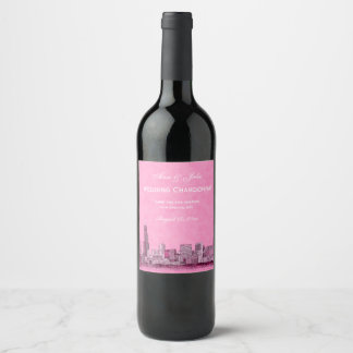 Etiqueta Para Botella De Vino * Línea Skyline de Chicago Etched Starry DIY Color