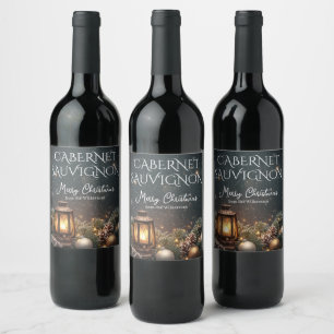 Etiqueta Para Botella De Vino Linterna Brillante y Guirnalda de Navidad Nombre P