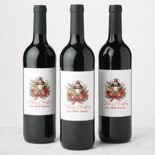 Etiqueta Para Botella De Vino Linterna decorada de Navidad Feliz Navidad
