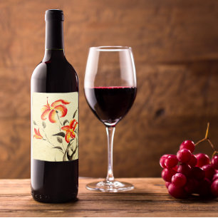 Etiqueta Para Botella De Vino Lirio tigre - rojo