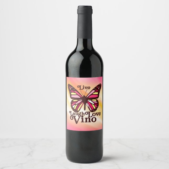 Etiqueta Para Botella De Vino Live Laugh Love Vino (Anverso)