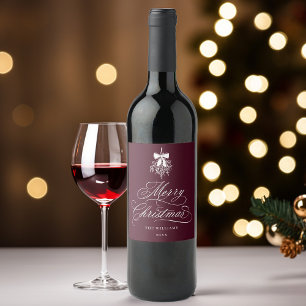 Etiqueta Para Botella De Vino Llamada Caligrafía Romántica Feliz Navidad Burdeos