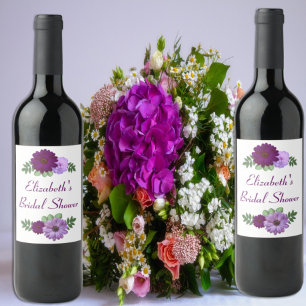 Etiqueta Para Botella De Vino Lluvia de Boda Floral Peonía Púrpura