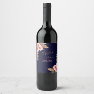 Etiqueta Para Botella De Vino Lluvia de boda rosa pálido boho moderna ramo #3