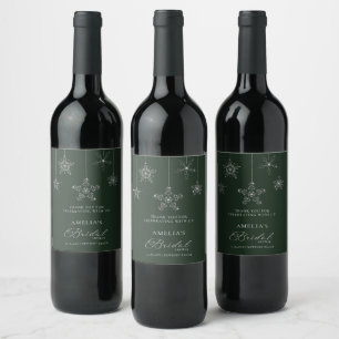 Etiqueta Para Botella De Vino Lluvia de Copos de Nieve Verdes Bridal Shower de I