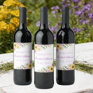 Etiqueta Para Botella De Vino Lluvia de Flores Boho Girasoles Margaritas Bridal 