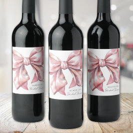 Etiqueta Para Botella De Vino Lluvia de Regalos de Boda con Lazo Rosa Sonrojado