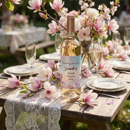 Etiqueta Para Botella De Vino Lluvia de Regalos Nupciales con Flores Rosadas Per