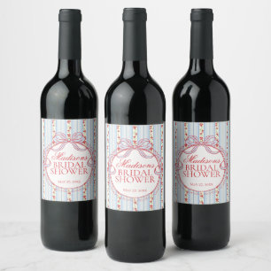 Etiqueta Para Botella De Vino Lluvia de Regalos Nupciales Vintage Rojo y Azul Fl