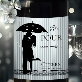 Etiqueta Para Botella De Vino Lluvia divertida Corazones Amor Etiqueta de Vino