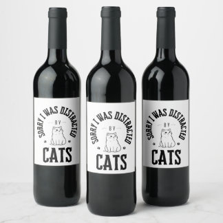 Etiqueta Para Botella De Vino Lo siento, me distraje con los botones de los gato