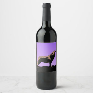 Etiqueta Para Botella De Vino Lobo Aullando al Atardecer - Arte Original de Faun
