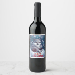 Etiqueta Para Botella De Vino Lobo de Navidad - Etiqueta de Vino