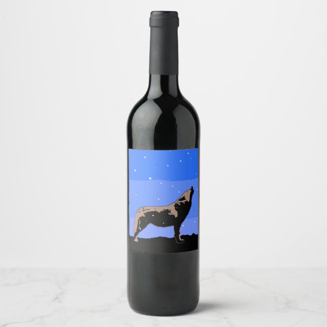 Etiqueta Para Botella De Vino Lobo en invierno - Arte de vida silvestre original (Anverso)