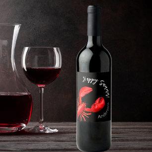 Etiqueta Para Botella De Vino Lobster rojo negro feliz nombre de verano