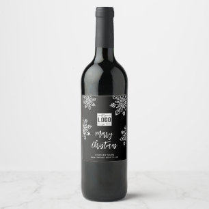 Etiqueta Para Botella De Vino Logo de Black White Snowflake Company Feliz Navida