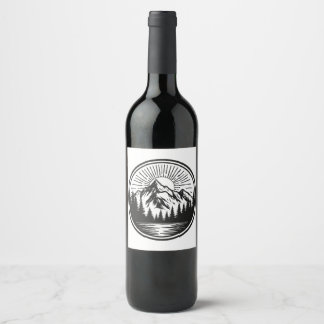 Etiqueta Para Botella De Vino Logotipo de aventura de montaña | Insignia de camp