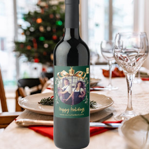Etiqueta Para Botella De Vino logotipo de foto de equipo de adorno navideño verd