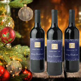 Etiqueta Para Botella De Vino logotipo de negocios del purpurina de plata azul d