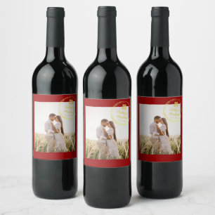 Etiqueta Para Botella De Vino Logotipo de sello de boda china de pareja roja