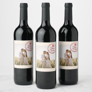 Etiqueta Para Botella De Vino Logotipo de sello de boda chino de foto de pareja