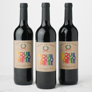Etiqueta Para Botella De Vino Logotipo Empresarial Navideño Corona Kraft Vintage