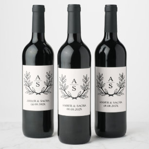 Etiqueta Para Botella De Vino Logotipo Monograma boda con correa