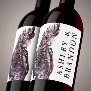 Etiqueta Para Botella De Vino Loro púrpura tropical exótico con nombres de vino