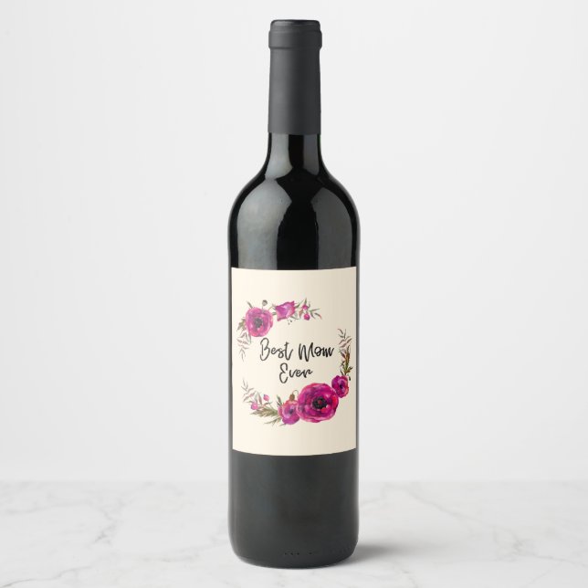 Etiqueta Para Botella De Vino Los Papeles Florales De Fuchsia Rosa Eran La Mejor (Anverso)