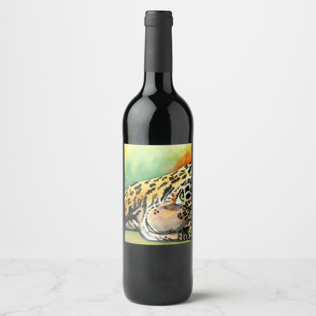 Etiqueta Para Botella De Vino Lounging Leopard (Anverso)