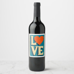 Etiqueta Para Botella De Vino LOVE gráficos inspirados en los años 1960