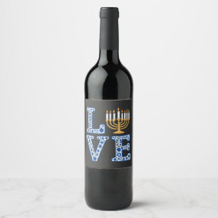 Etiqueta Para Botella De Vino Love Hanukkah Jewish Holiday Menorah