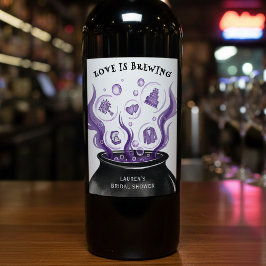 Etiqueta Para Botella De Vino Love is Brewing Cauldron Halloween Baby Shower