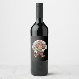 Etiqueta Para Botella De Vino Luces de árbol de Navidad de Bigfoot Santa Navidad
