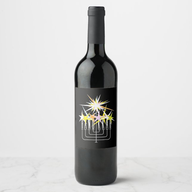 Etiqueta Para Botella De Vino Luces de Hanukkah (Anverso)